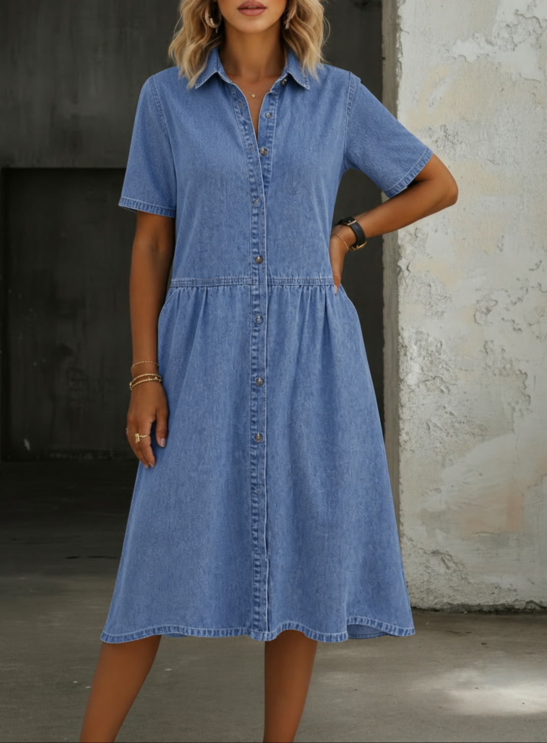 Carol | Robe en Jean à Manches Courtes