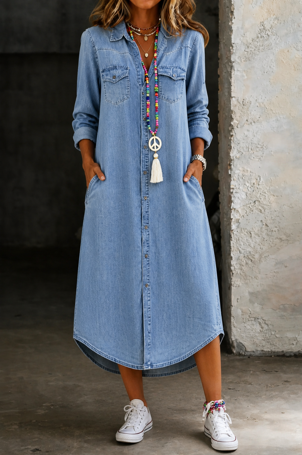 Helen | Élégante Robe Chemise Longue en Jean Décontractée