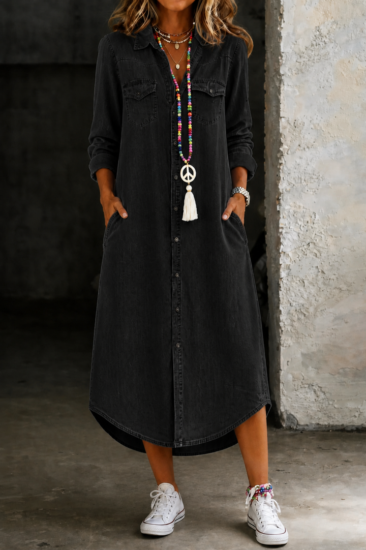 Helen | Élégante Robe Chemise Longue en Jean Décontractée