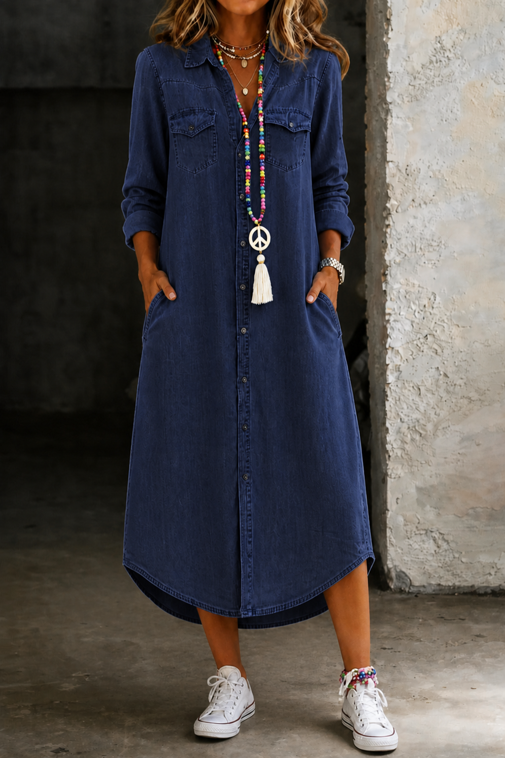Helen | Élégante Robe Chemise Longue en Jean Décontractée
