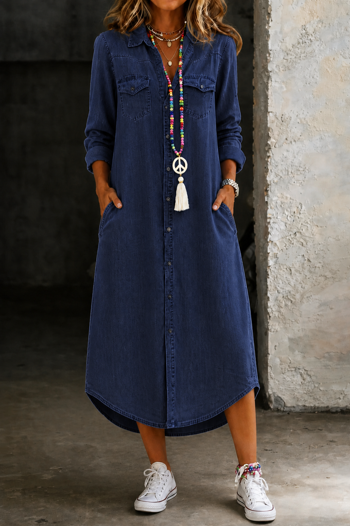 Helen | Élégante Robe Chemise Longue en Jean Décontractée
