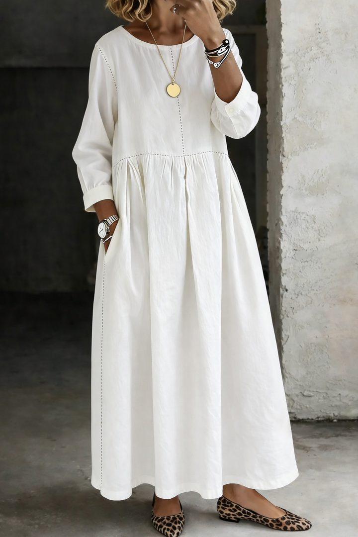 Melissa | Robe en Denim à Col Ronde et Manches Longues
