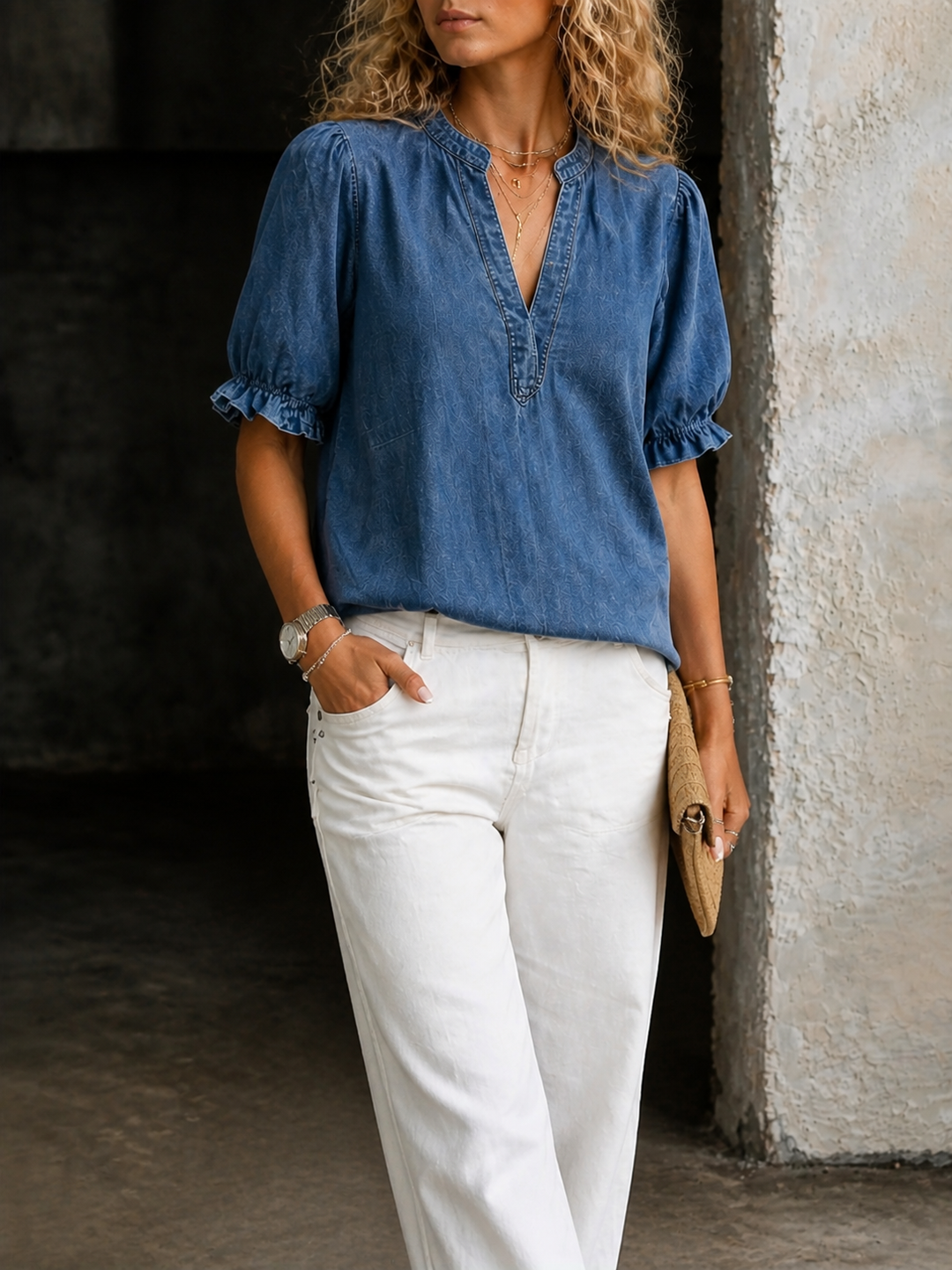 Ashley | Essentiel Vintage en Denim avec Col en V