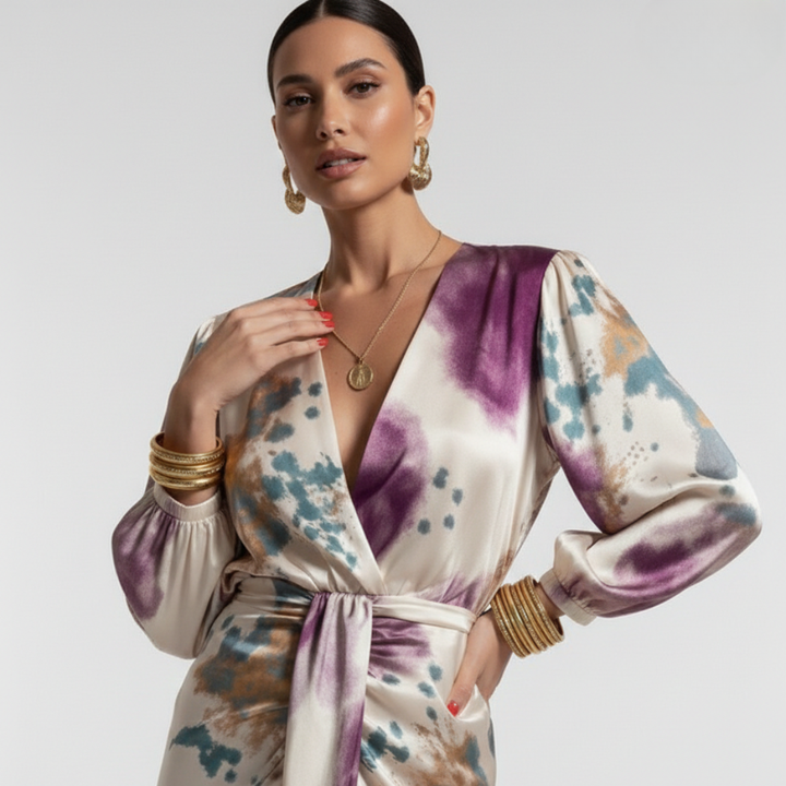 Soléa | Robe élégante imprimée à taille nouée