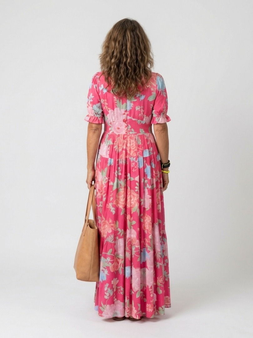 Ione | Robe midi à manches courtes et décolleté en V floral
