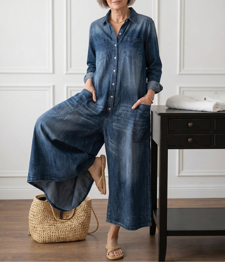 Diana | Salopette en denim vintage en coton lavé avec boutons