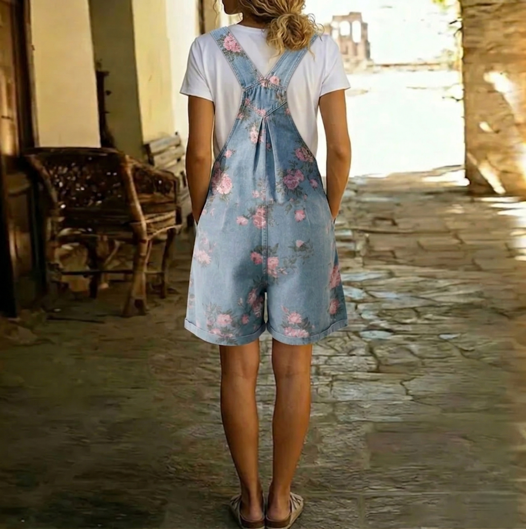 Judy | Salopette en denim vintage à motifs floraux délicats