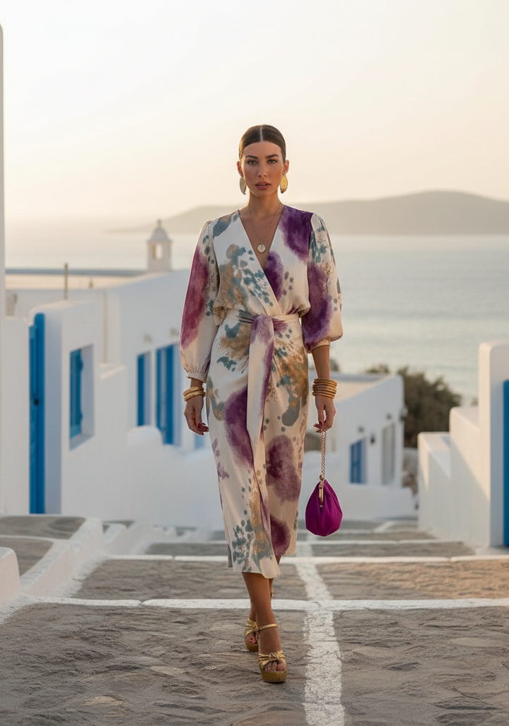 Soléa | Robe élégante imprimée à taille nouée