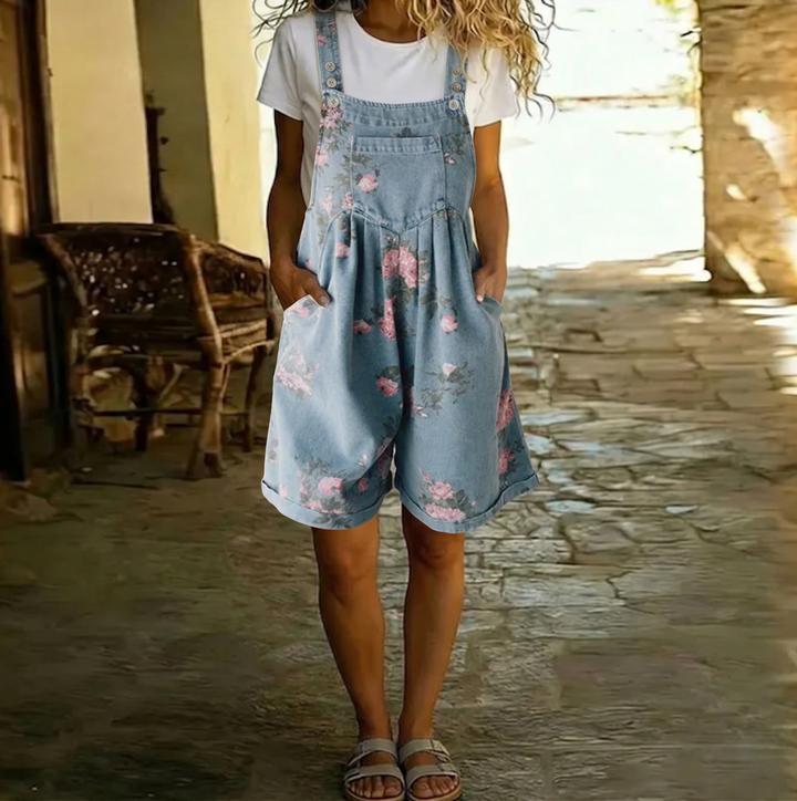 Judy | Salopette en denim vintage à motifs floraux délicats