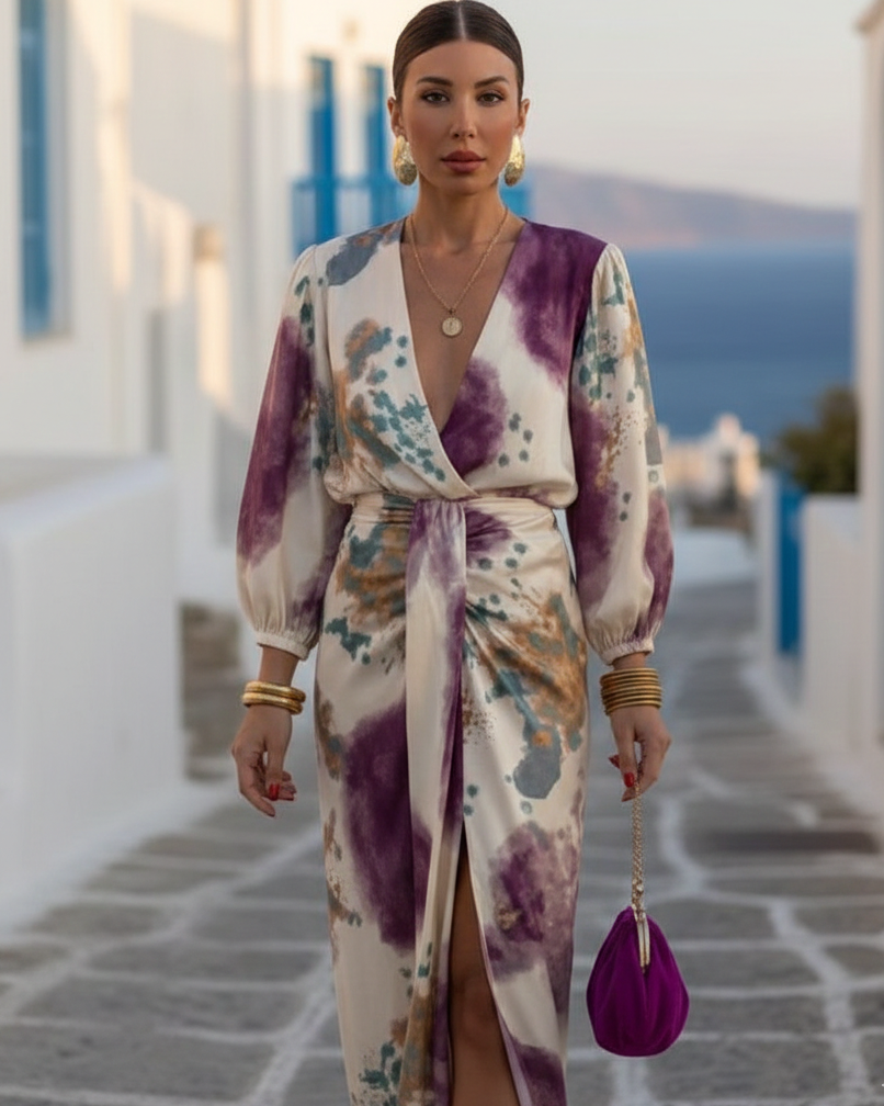 Soléa | Robe élégante imprimée à taille nouée