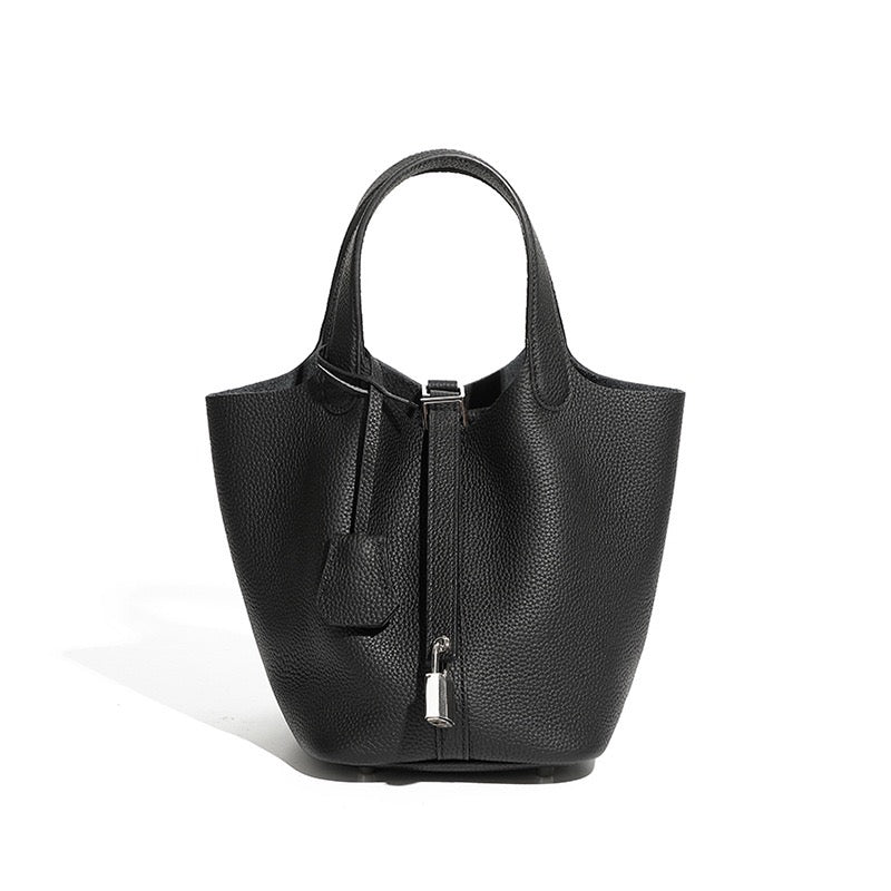 Sac cabas en cuir véritable pour femme avec boucle argentée