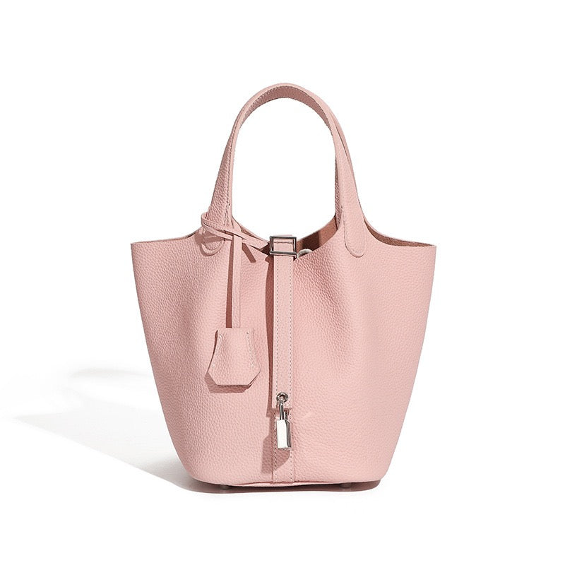 Sac cabas en cuir véritable pour femme avec boucle argentée