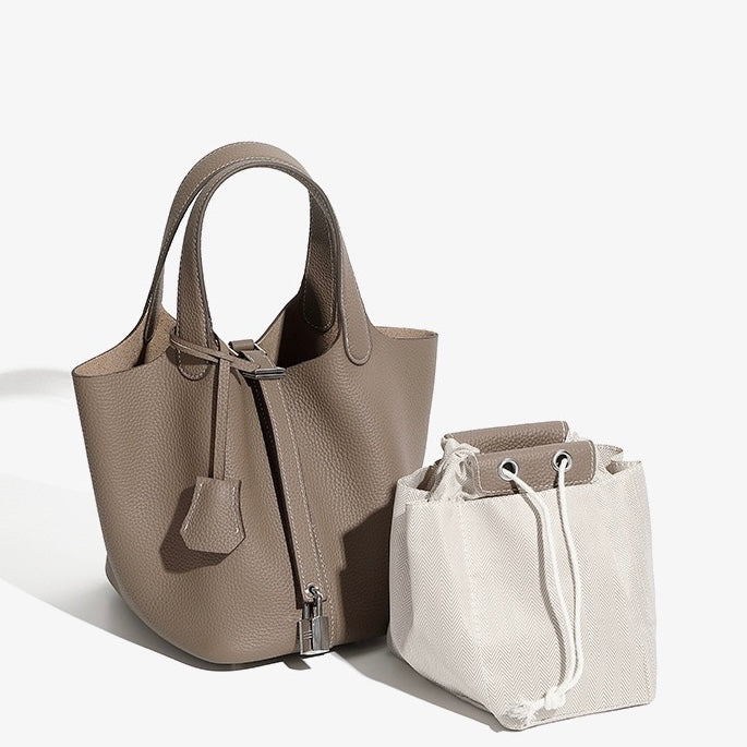 Sac cabas en cuir véritable pour femme avec boucle argentée