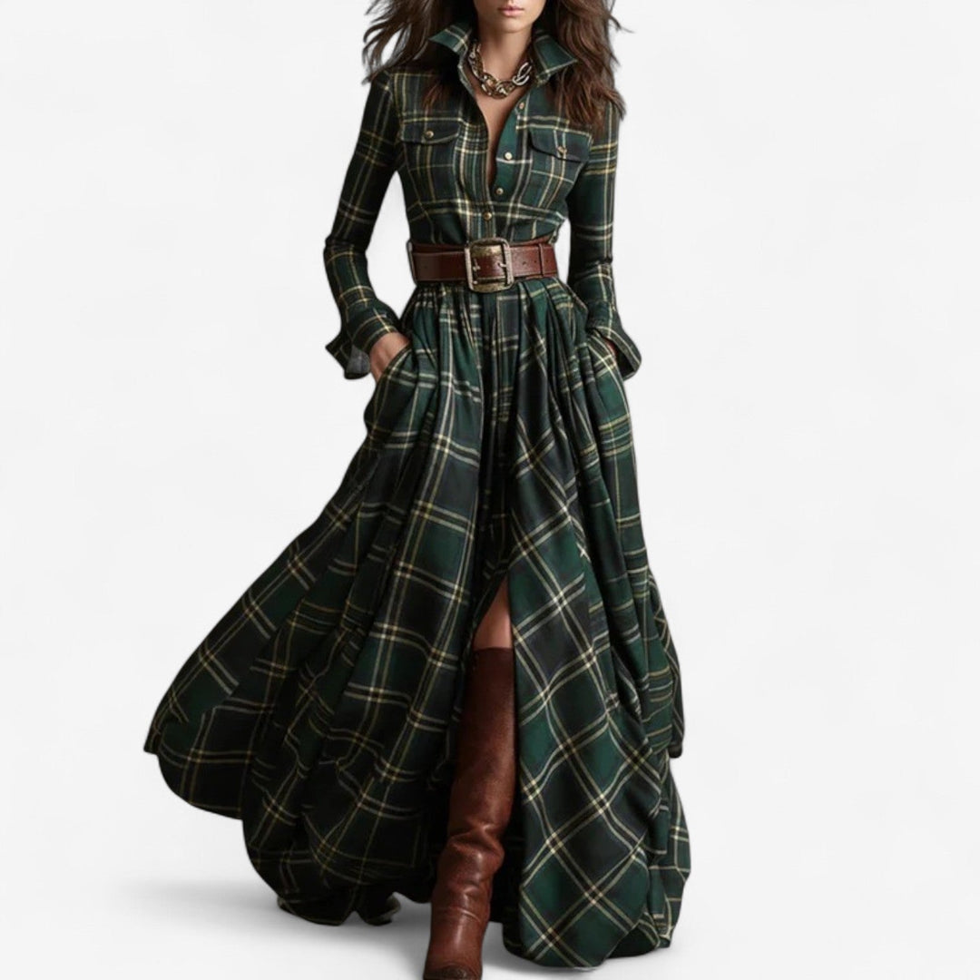 Hayden Barbara | Robe longue intemporelle à carreaux