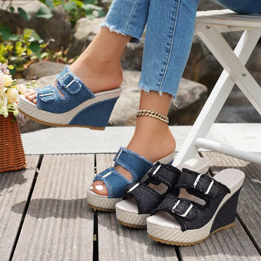 Atelier | Sandales Wedge à Talon avec Bord Effiloché