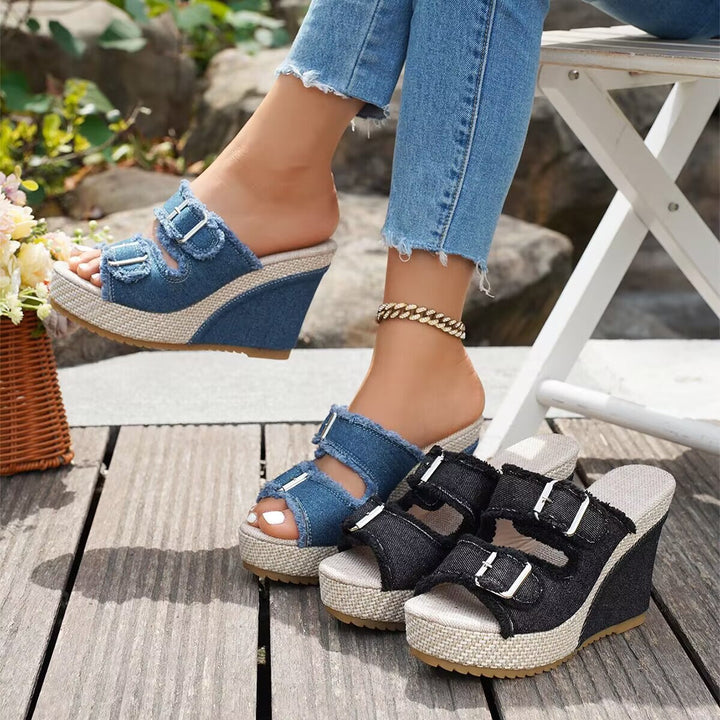 Atelier | Sandales Wedge à Talon avec Bord Effiloché