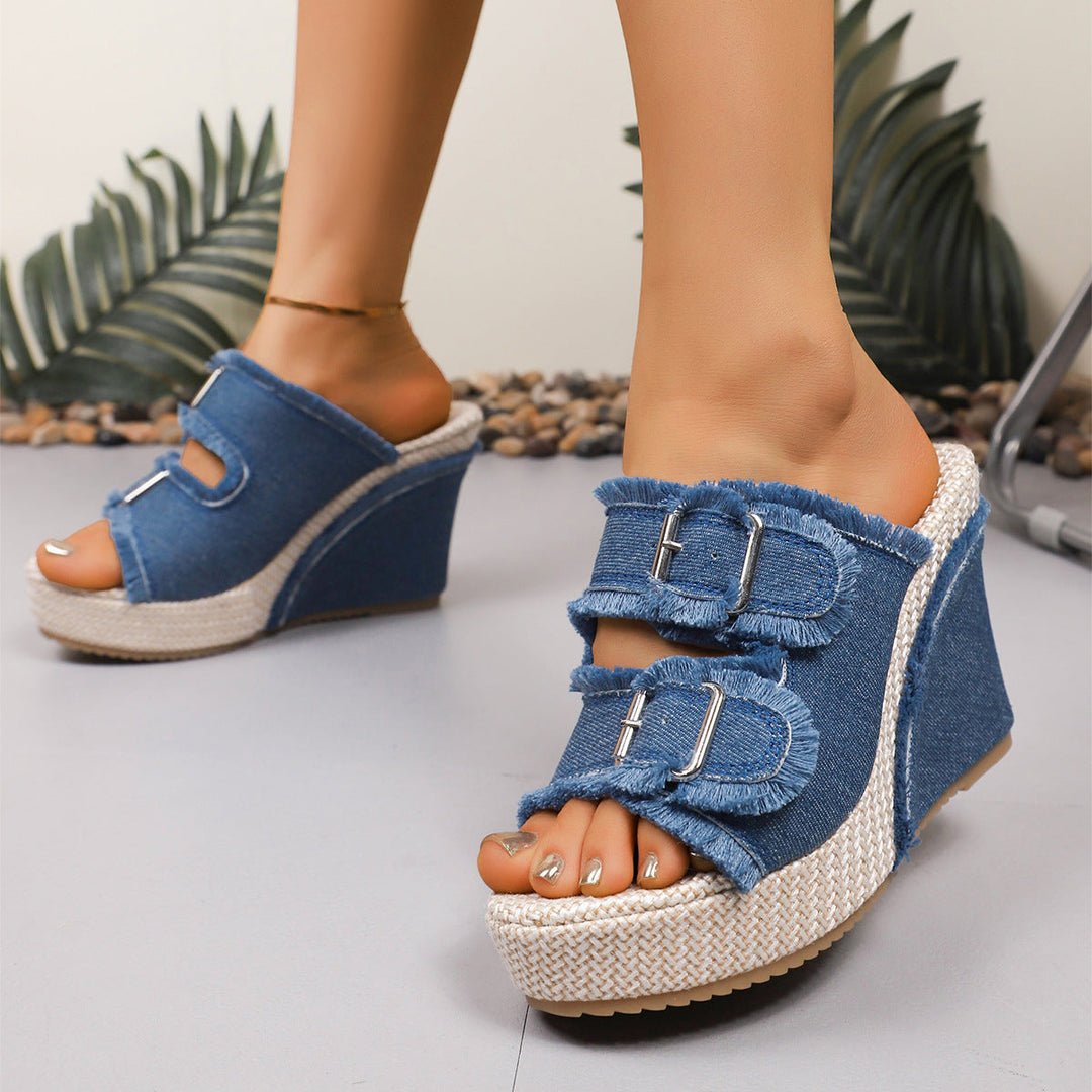 Atelier | Sandales Wedge à Talon avec Bord Effiloché