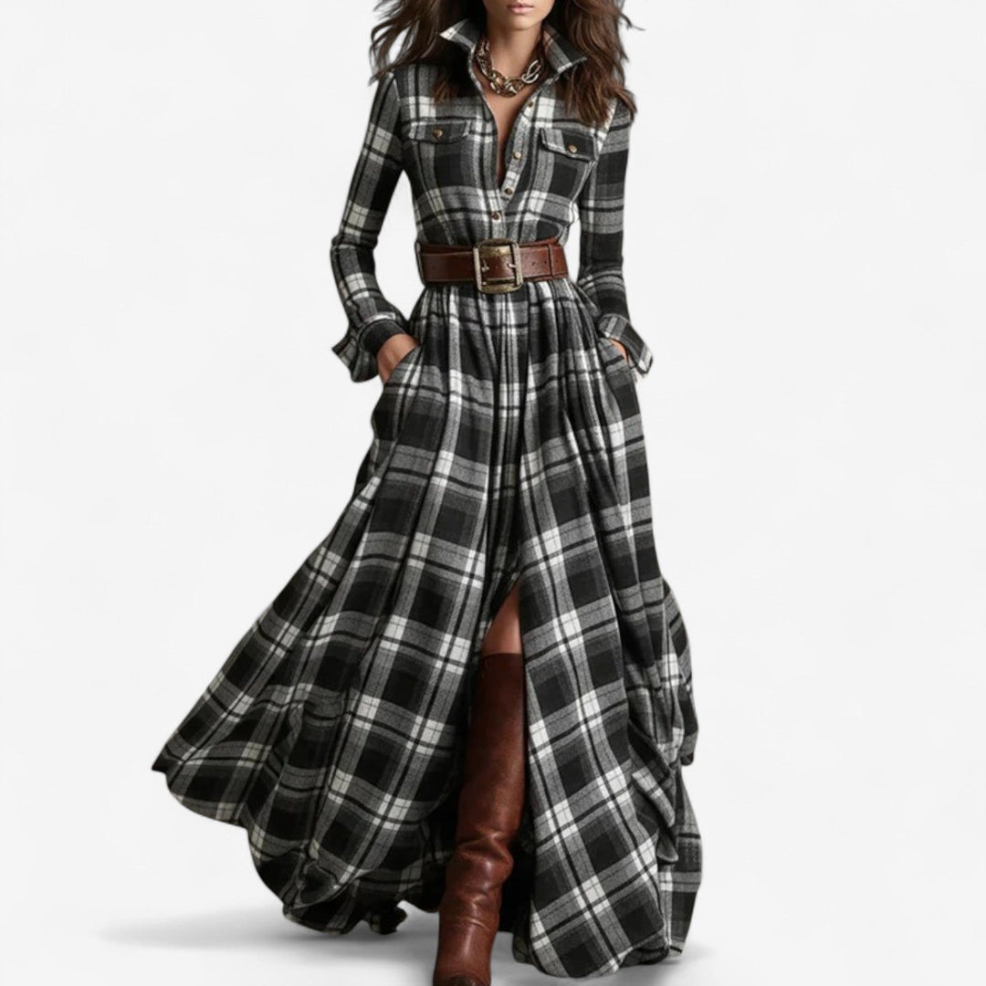 Hayden Barbara | Robe longue intemporelle à carreaux