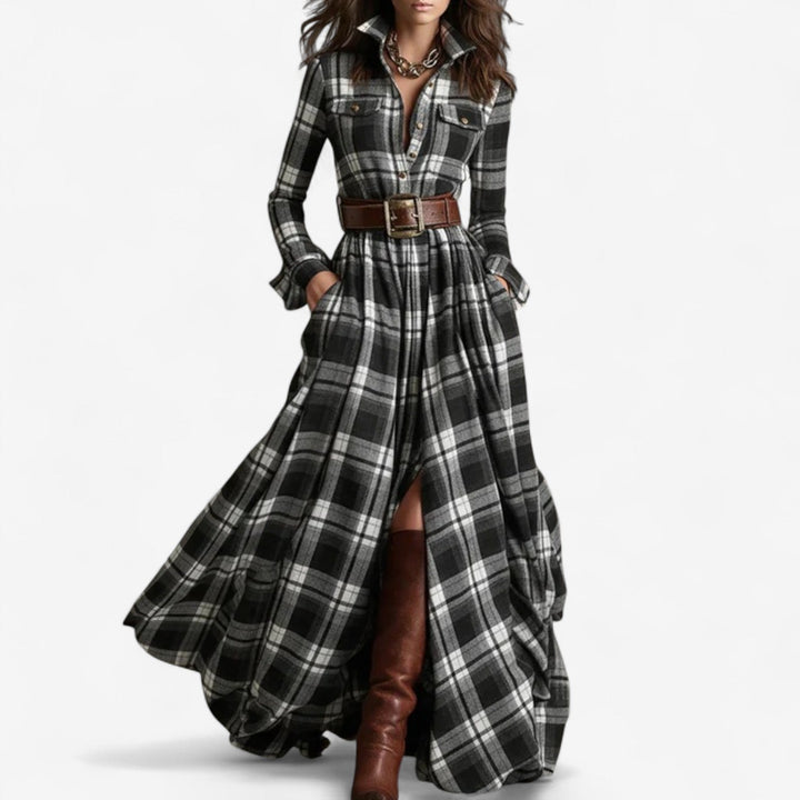 Hayden Barbara | Robe longue intemporelle à carreaux