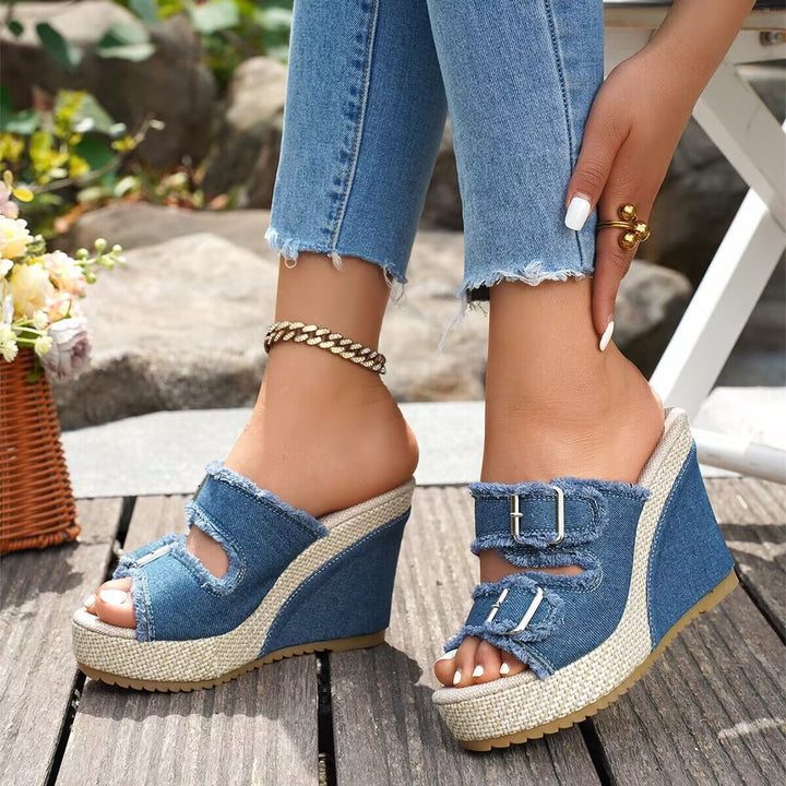 Atelier | Sandales Wedge à Talon avec Bord Effiloché