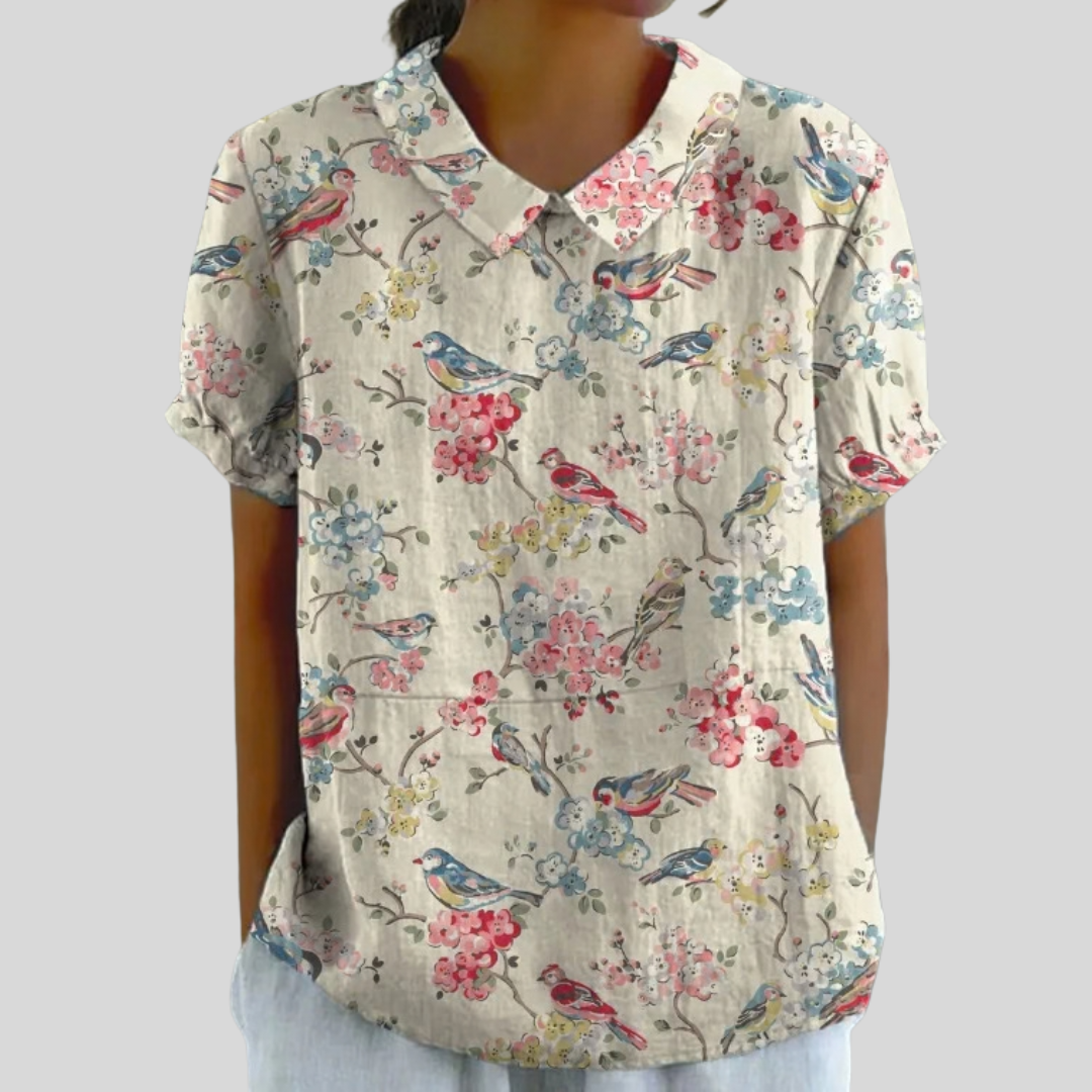 Clémence | Blouse with Bird and Flower Print