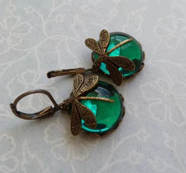 TAMARA™ - Boucles d'oreilles libellules sphériques en or antique
