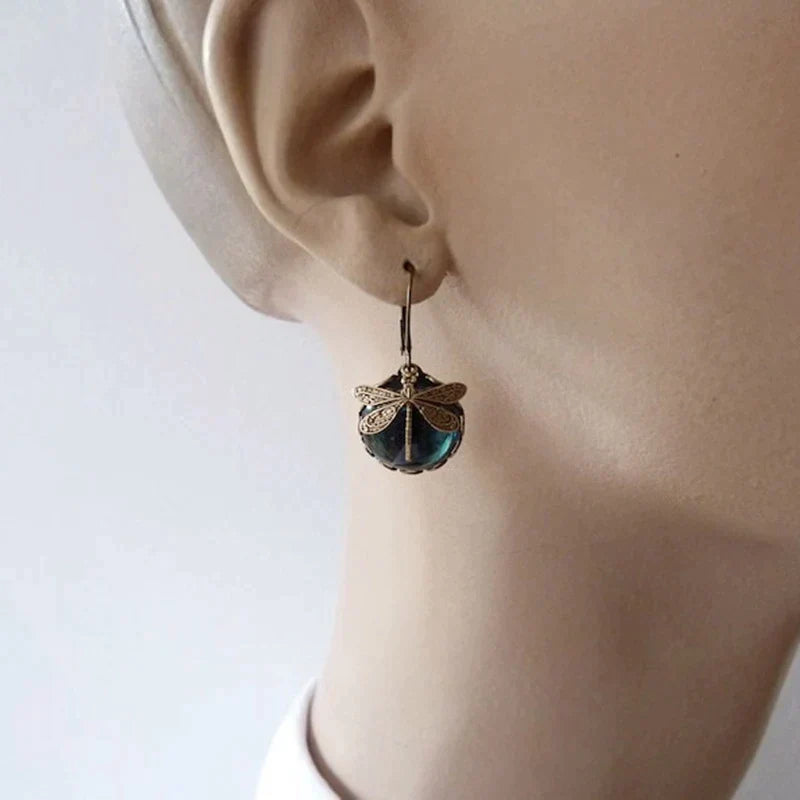 TAMARA™ - Boucles d'oreilles libellules sphériques en or antique