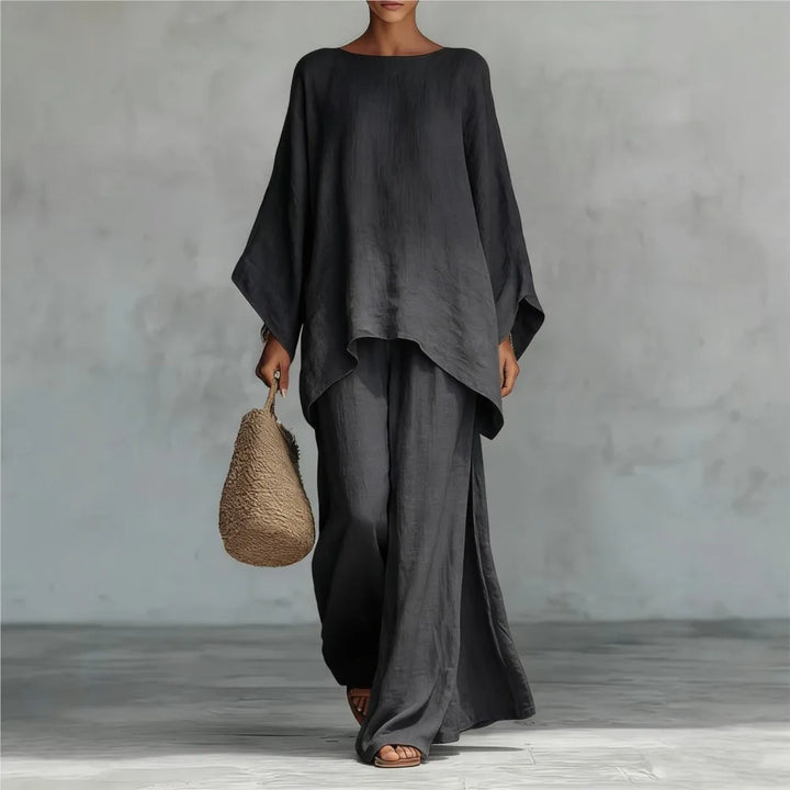 Lovina | Ensemble de pantalons larges à jambes longues en lin avec manches longues