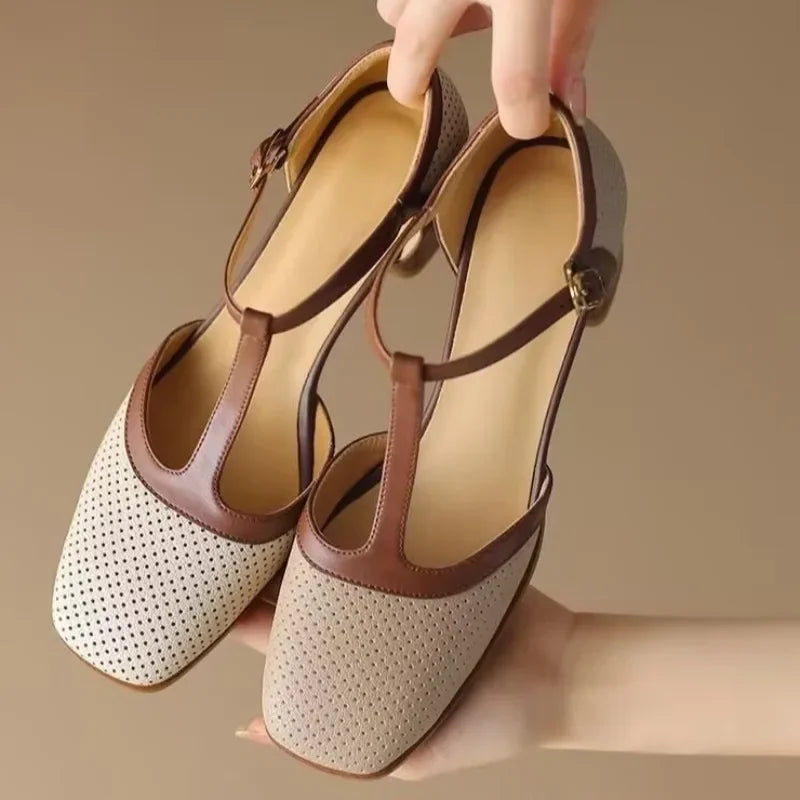 Chaussures Isava à talon mi-haut en cuir véritable