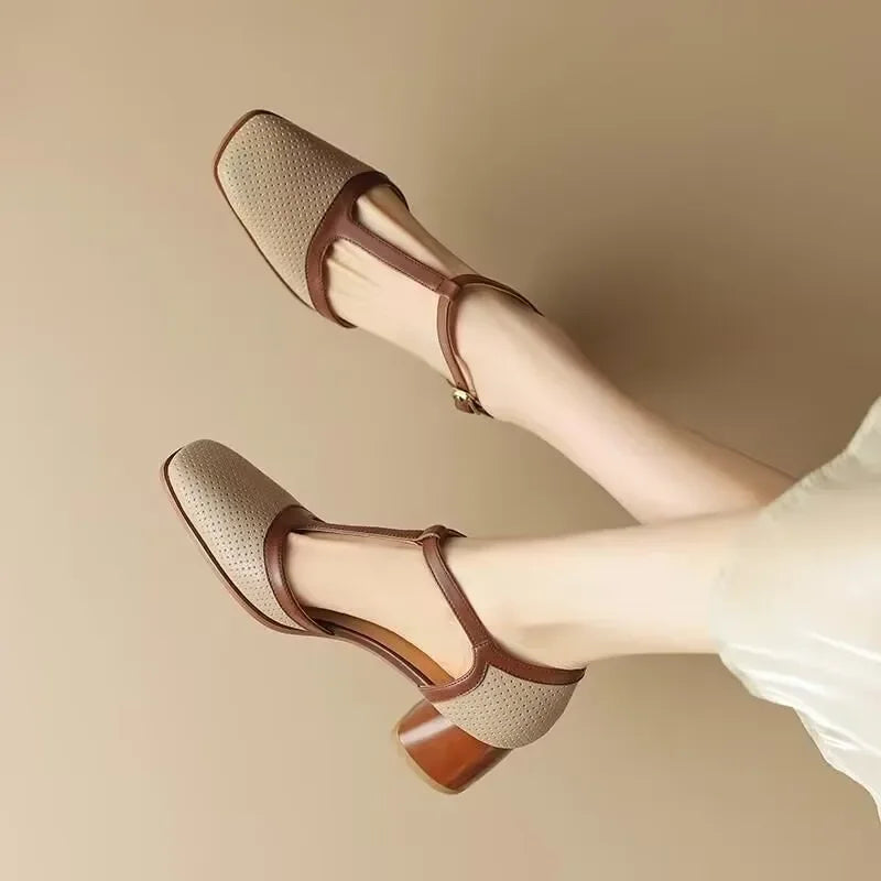 Chaussures Isava à talon mi-haut en cuir véritable