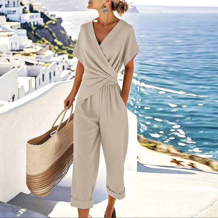 Elvéra | Combinaison fluide col croisé taille nouée