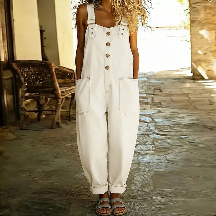 Mae | Douce Salopette en Denim Vintage avec Bretelles Ajustables