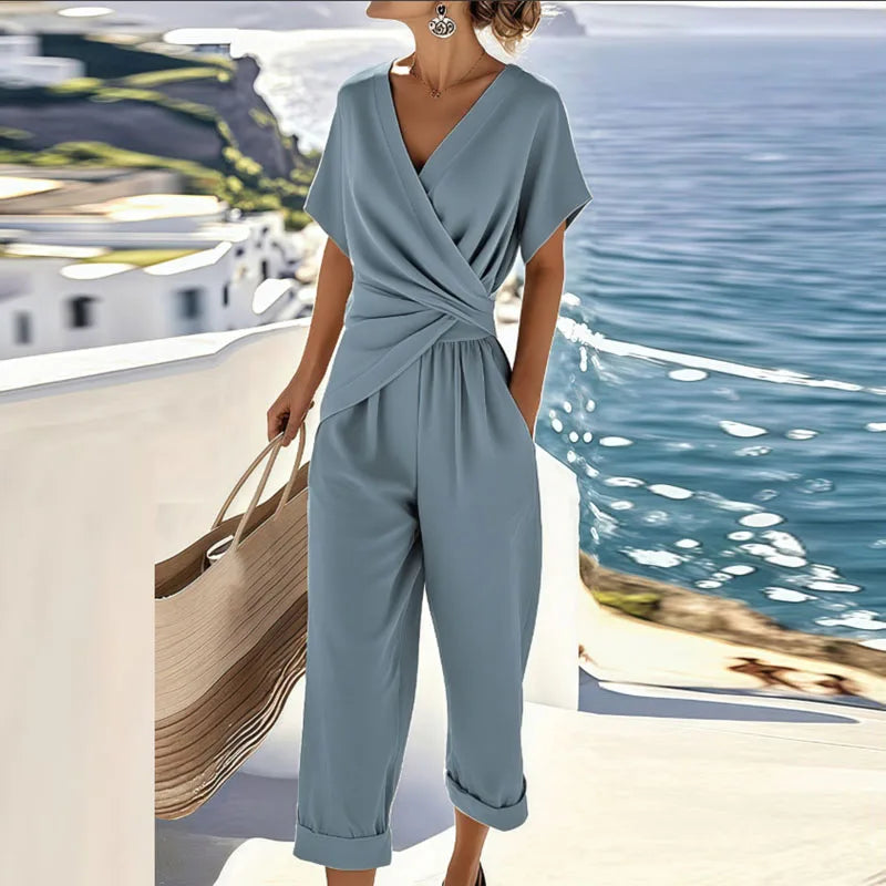Elvéra | Combinaison fluide col croisé taille nouée