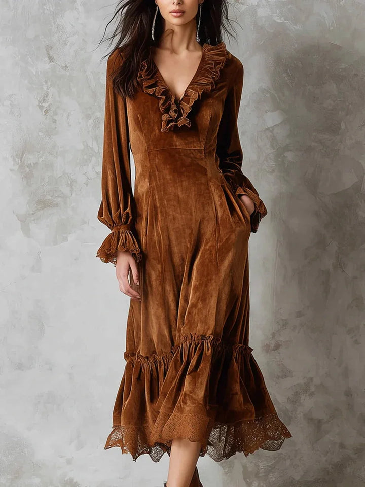 Veloria | Robe à bordure en dentelle et manches lanternes