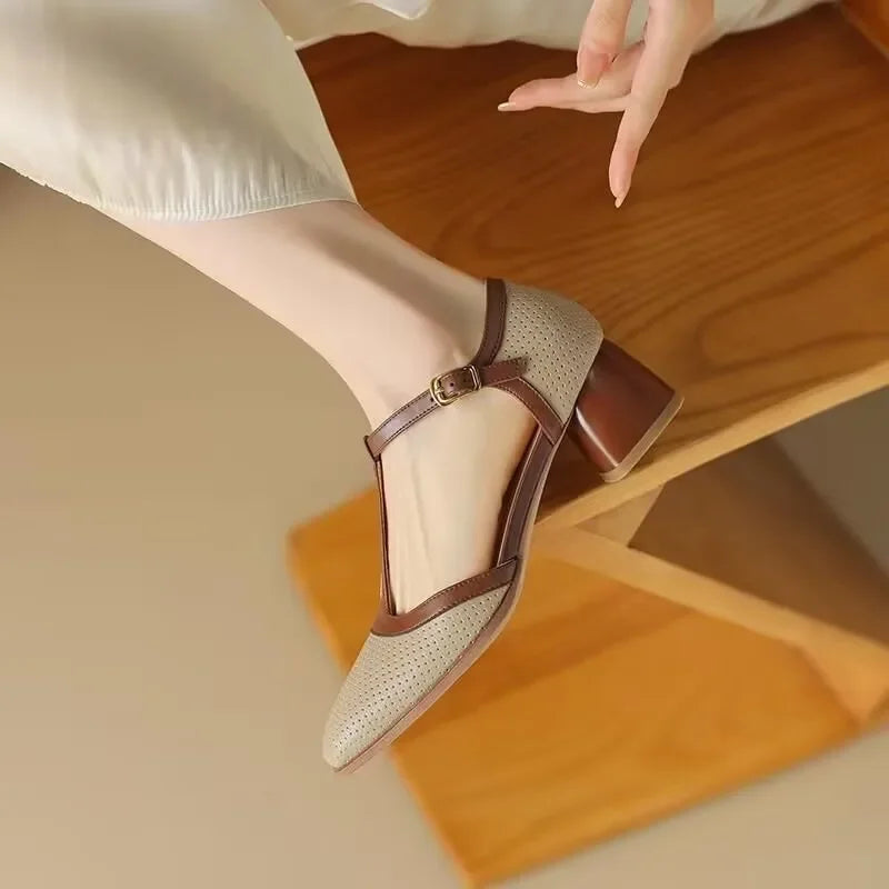 Chaussures Isava à talon mi-haut en cuir véritable