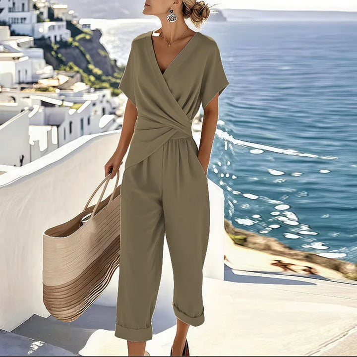 Elvéra | Combinaison fluide col croisé taille nouée
