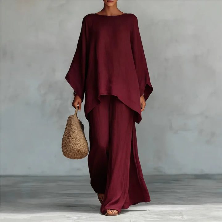 Lovina | Ensemble de pantalons larges à jambes longues en lin avec manches longues
