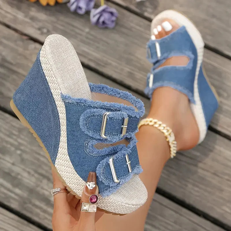 Atelier | Sandales Wedge à Talon avec Bord Effiloché