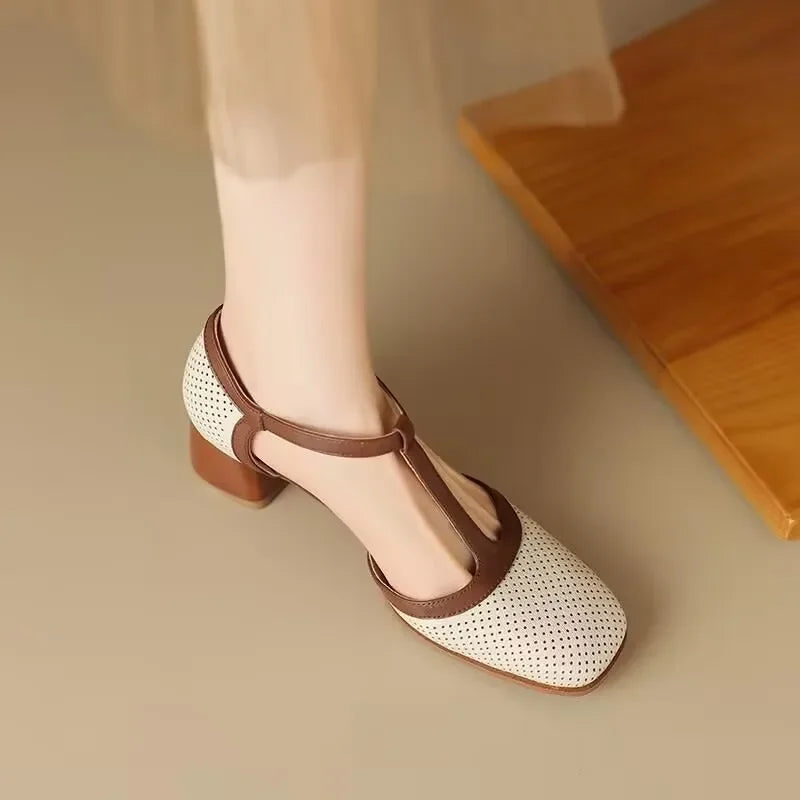 Chaussures Isava à talon mi-haut en cuir véritable