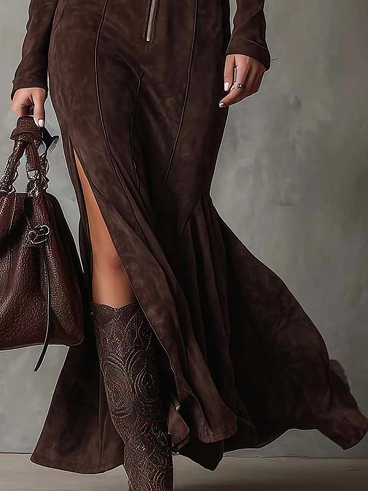 Aradia | Robe longue en suédine de luxe