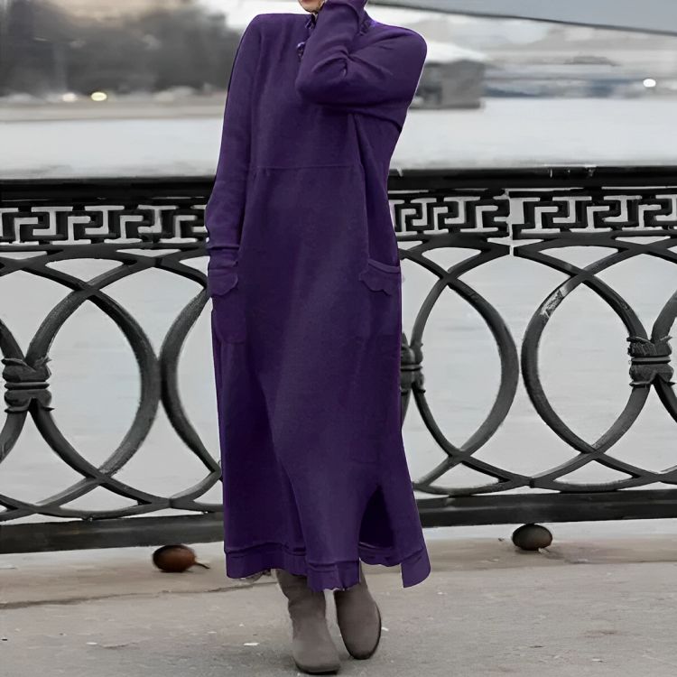 Robe longue en maille Mara – Robe d'hiver oversize confortable à manches longues