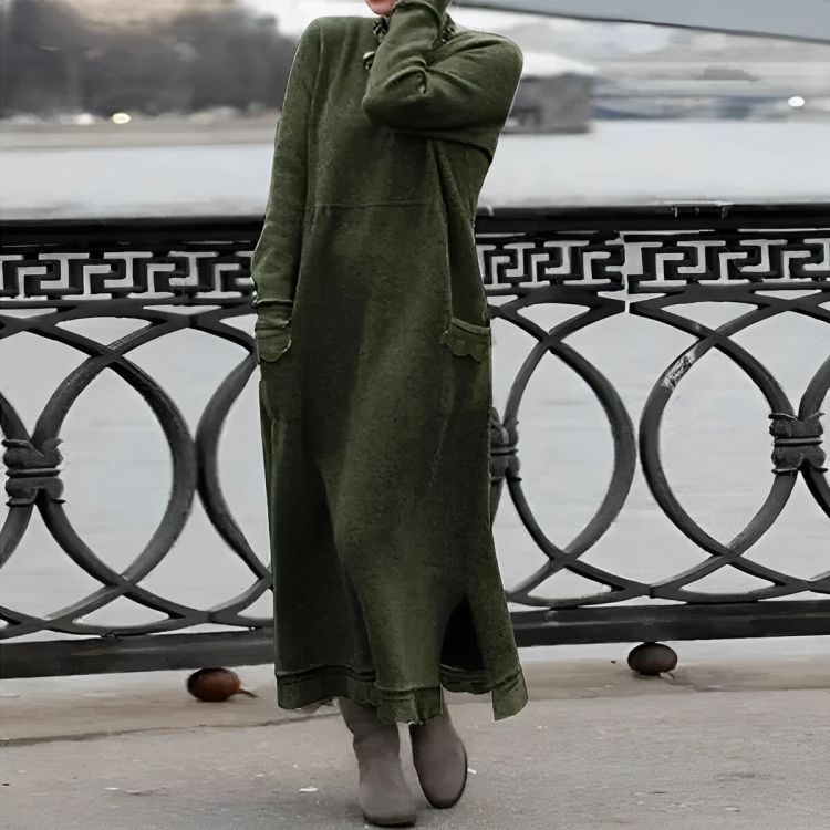 Robe longue en maille Mara – Robe d'hiver oversize confortable à manches longues