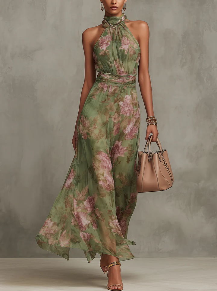 Florence | Robe Maxi Chiffon Fleurie Verte