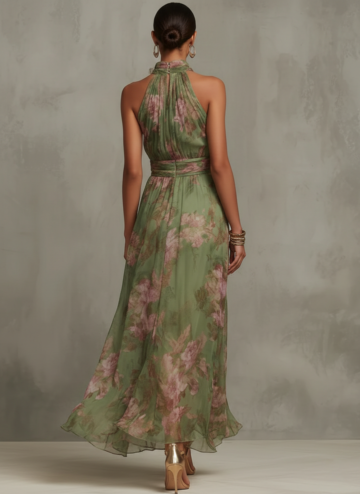 Florence | Robe Maxi Chiffon Fleurie Verte