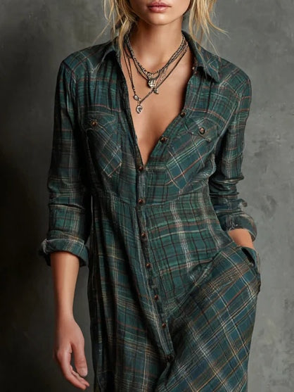 Rowena | Robe longue en tartan