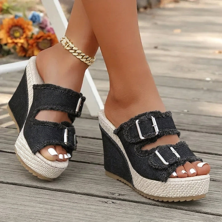 Atelier | Sandales Wedge à Talon avec Bord Effiloché