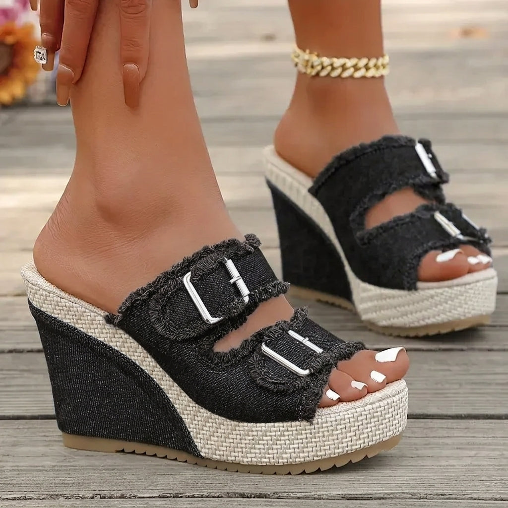 Atelier | Sandales Wedge à Talon avec Bord Effiloché