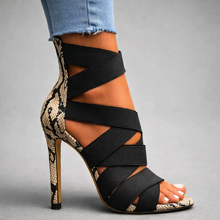 Coralie | Sandales à talons croisées effet serpent raffiné