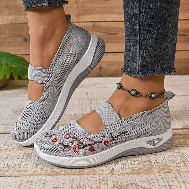 Chaussures Slip On Respirantes Légères en Maille Florale