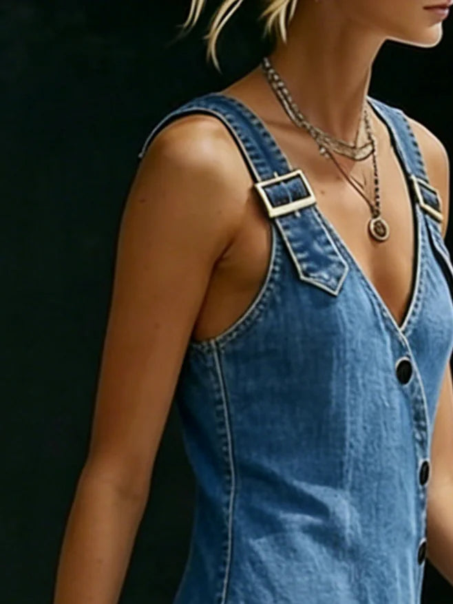 Vera | Robe Longue en Denim avec Boutons